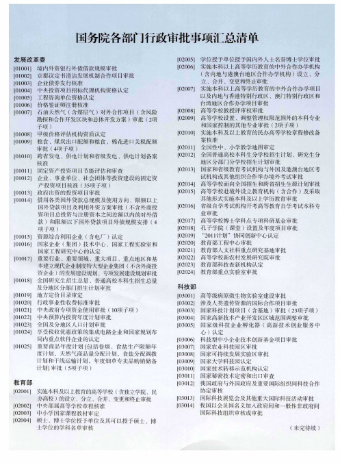 国务院各部门行政审批事项汇总清单