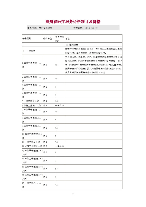 贵州省医疗服务价格项目及价格