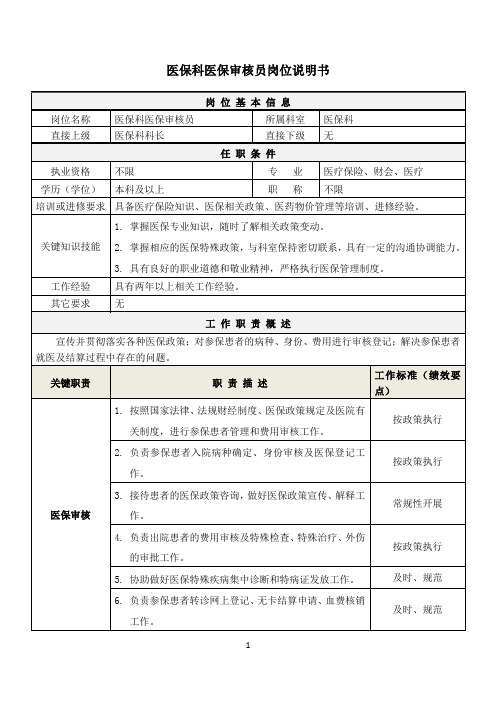 04医院医保科医保审核员岗位说明书