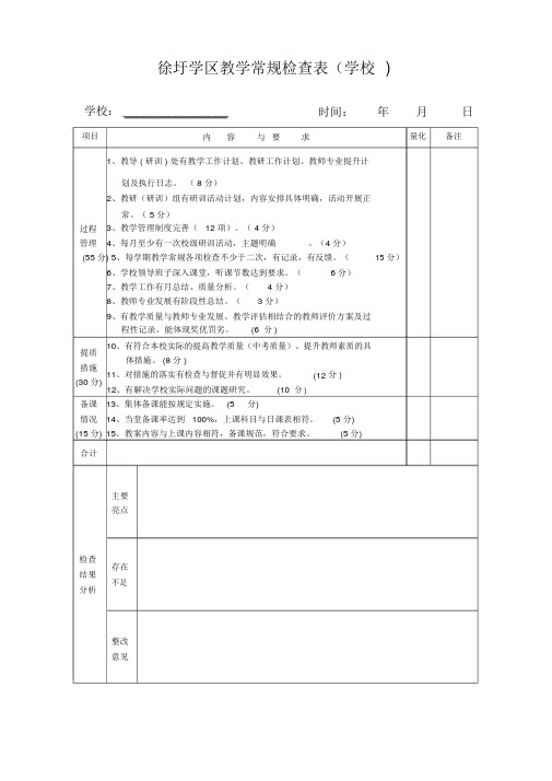 中小学教学常规检查表(评分标准)