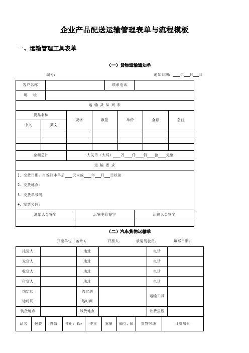 企业产品配送运输管理表单与流程模板.