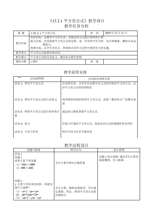 15.2.1平方差公式(1)教案