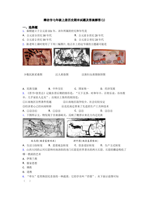 潍坊市七年级上册历史期末试题及答案解答(1)