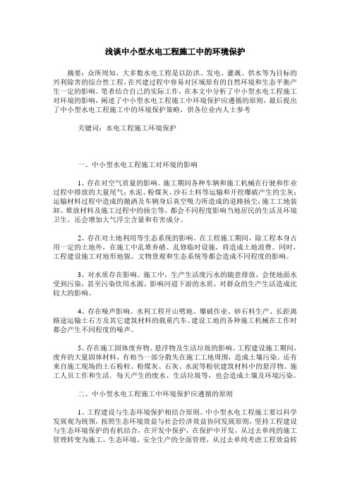 浅谈中小型水电工程施工中的环境保护