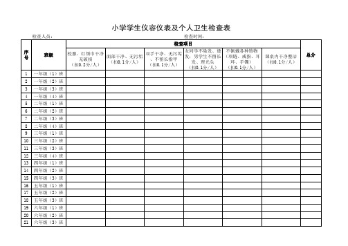 小学学生个人卫生检查表模板