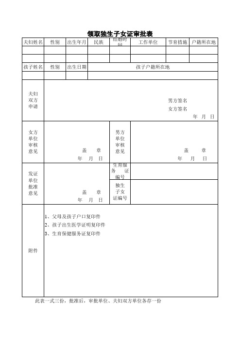 独生子女审批表