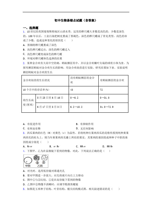 初中生物易错点试题(含答案)