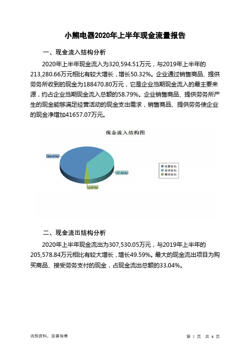 小熊电器2020年上半年现金流量报告