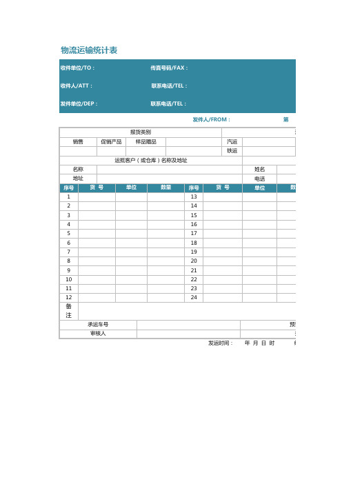 【精选表格】物流运输统计表-物流行业