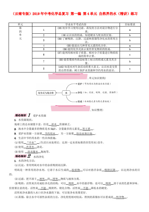 (云南专版)2019年中考化学总复习 第一编 第4单元 自然界的水(精讲)练习.doc