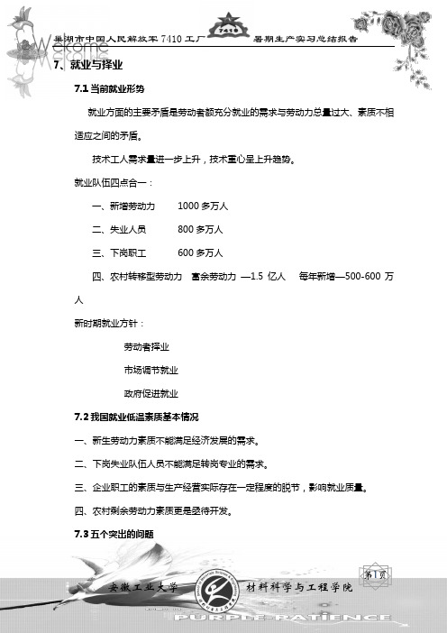 巢湖市中国人民解放军7410工厂暑期生产实习实习报告正文20-25页