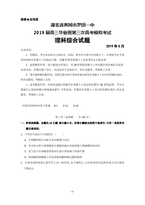 2019年5月湖北省黄冈市罗田一中2019届高三高考模拟(三)理科综合试卷及答案