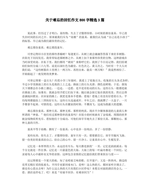 关于难忘的回忆作文800字精选3篇