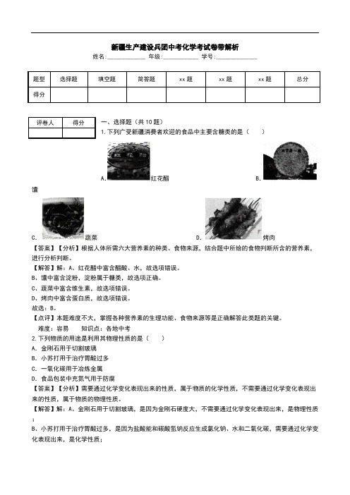 新疆生产建设兵团中考化学考试卷带解析.doc