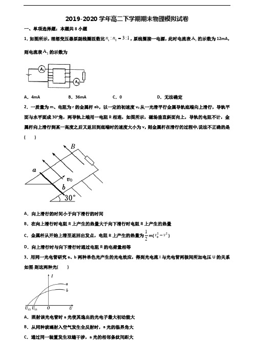 广州市名校2019-2020学年新高考高二物理下学期期末监测试题