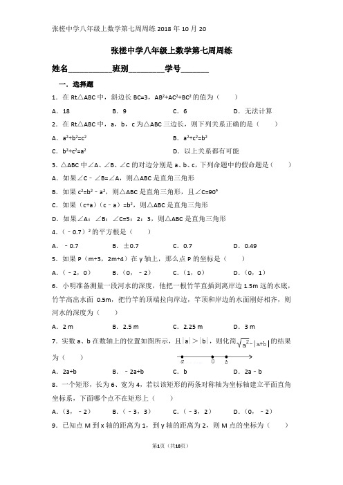 北师大版八年级上数学第七周周练