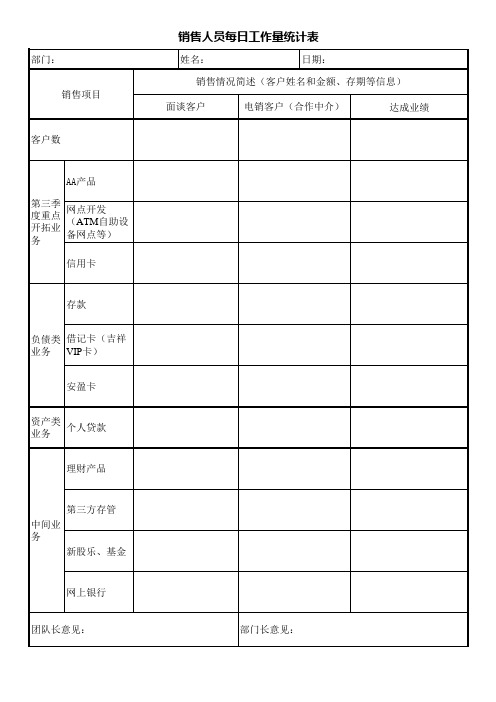 销售人员每日工作量统计表