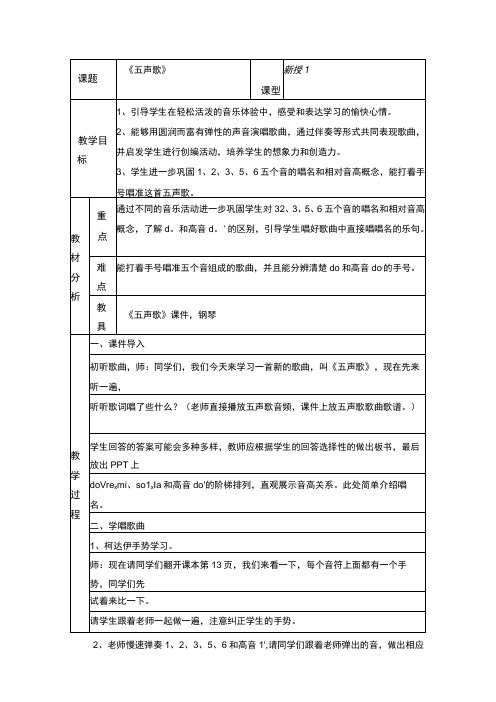 -花城版音乐二年级上册《五声歌》教案