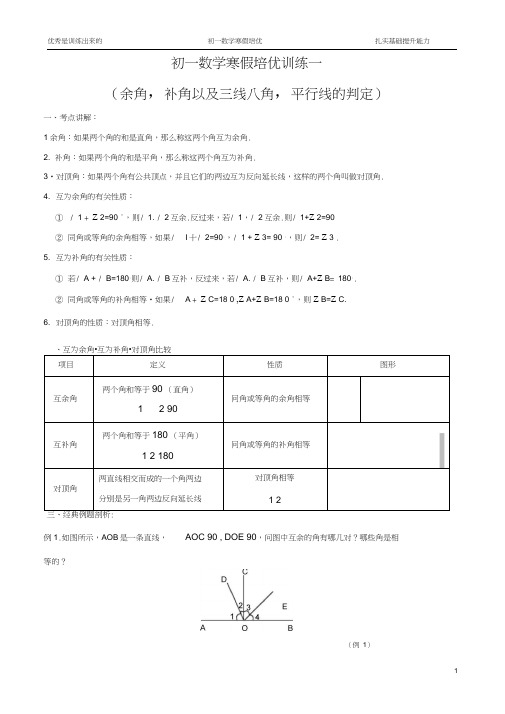 初一数学下寒假培优训练讲义--平行线