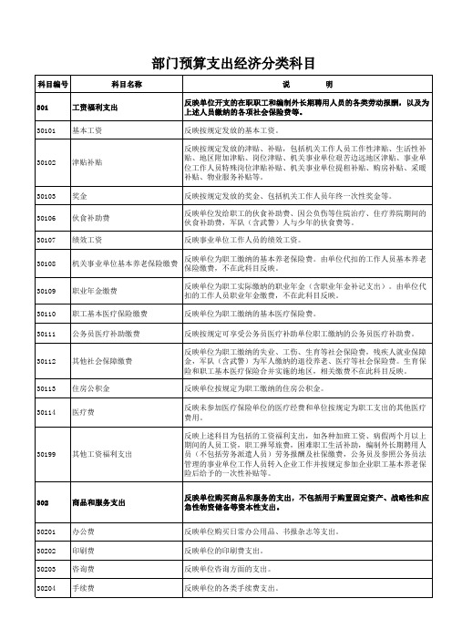 部门预算支出经济分类科目