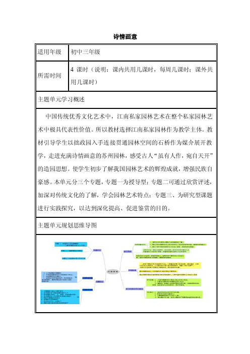 初中美术《诗情画意》单元教学设计以及思维导图