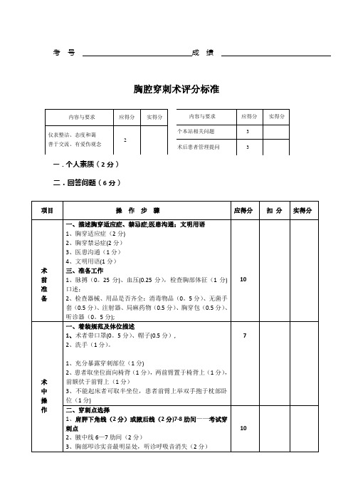 胸穿评分细则