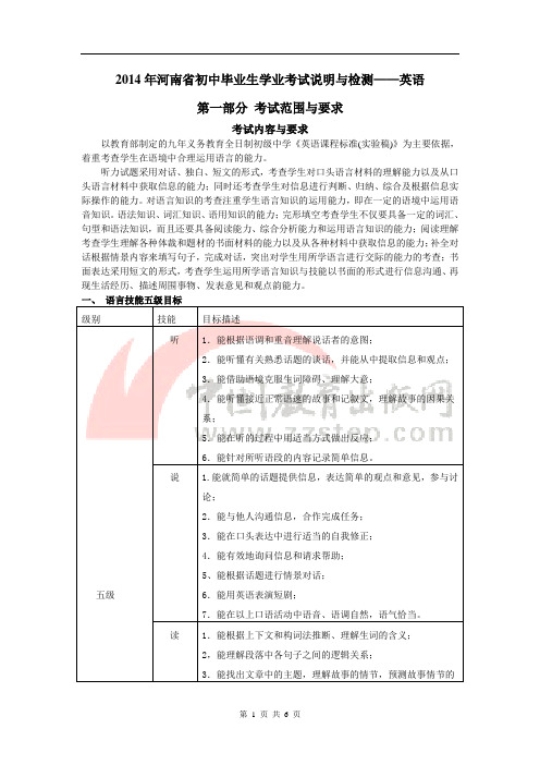 2014年河南省初中毕业生学业考试说明与检测——英语(word版)