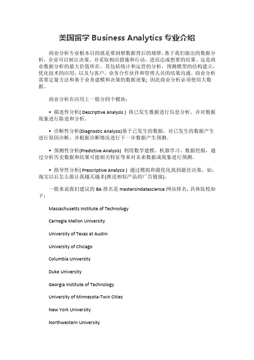 美国留学Business Analytics专业介绍