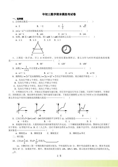 年中考数学模拟考试卷华东师大版[下学期]华师大版