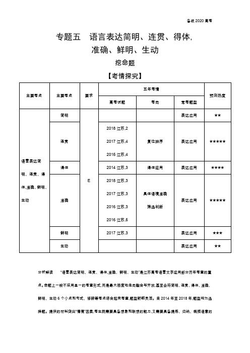 2020年高考江苏版高考语文  专题五   语言表达简明、连贯、得体,准确、鲜明、生动