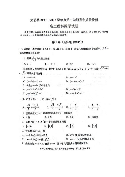 陕西省咸阳市武功县2017-2018学年高二下学期期中质量检测(理)