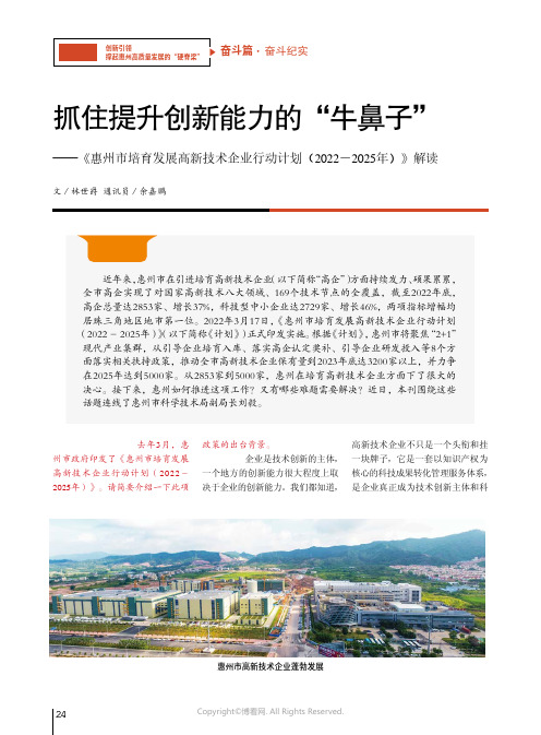 抓住提升创新能力的“牛鼻子”——《惠州市培育发展高新技术企业行动计划（2022_－_2025年）》解