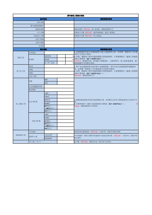 房产工程造价数据采集表