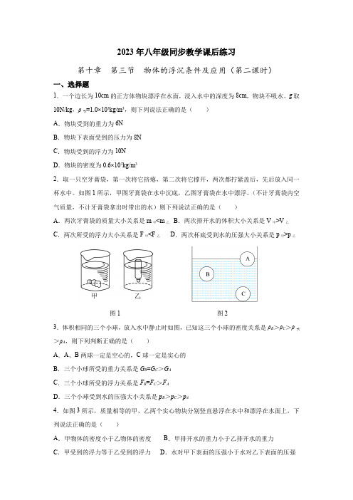 第十章第三节物体的浮沉条件及应用 (第二课时) 2022-2023学年人教版物理八年级下册