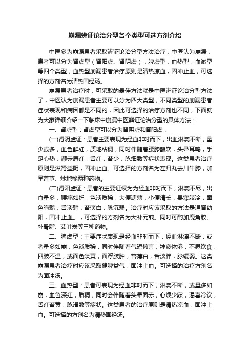 崩漏辨证论治分型各个类型可选方剂介绍