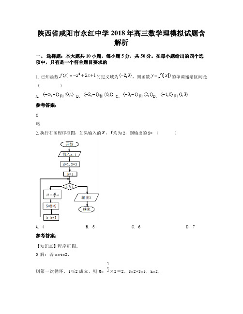 陕西省咸阳市永红中学2018年高三数学理模拟试题含解析