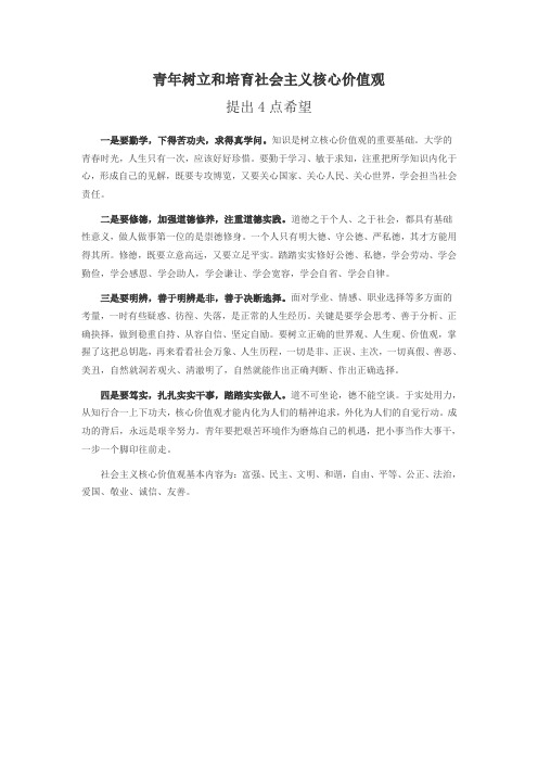 青年树立和培育社会主义核心价值观