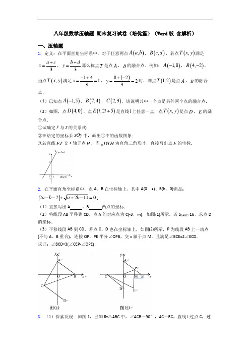 八年级数学压轴题 期末复习试卷(培优篇)(Word版 含解析)