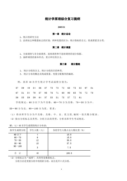 统计学原理综合复习提纲