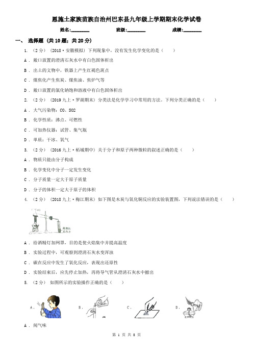 恩施土家族苗族自治州巴东县九年级上学期期末化学试卷