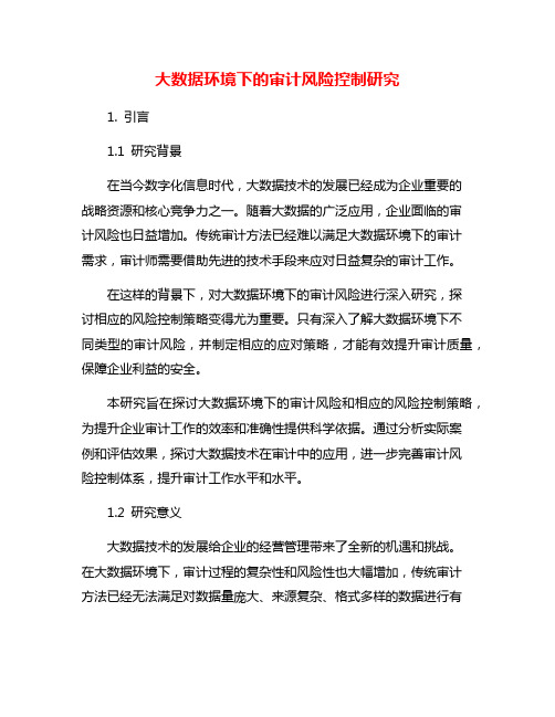 大数据环境下的审计风险控制研究