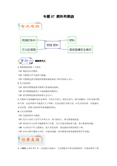 中考化学微专题考点详解：专题07 燃料和燃烧(学生版)