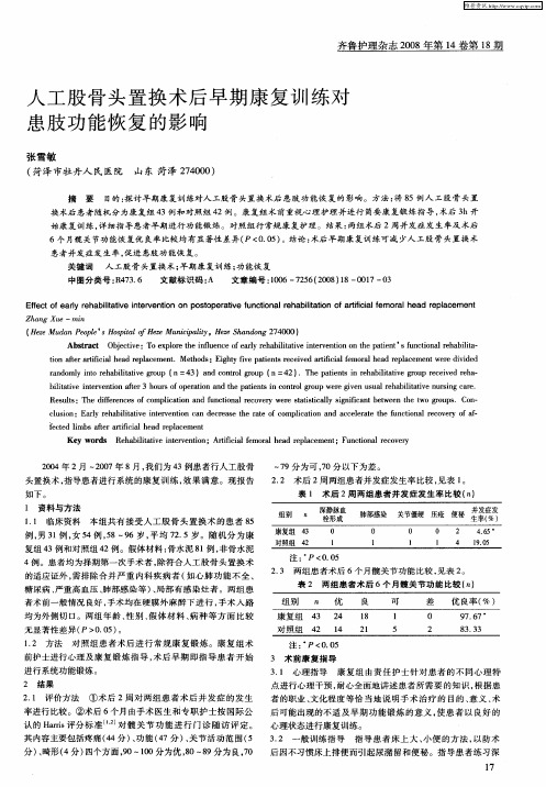 人工股骨头置换术后早期康复训练对患肢功能恢复的影响