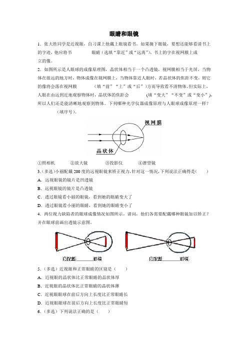 人教版物理八年级上册《眼睛和眼镜》拓展训练