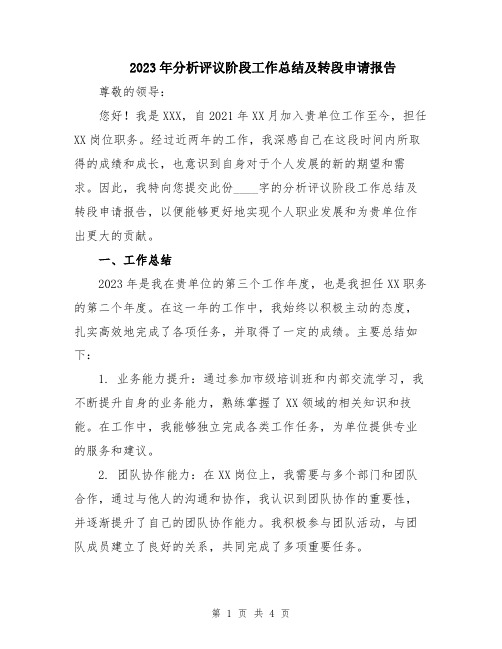 2023年分析评议阶段工作总结及转段申请报告