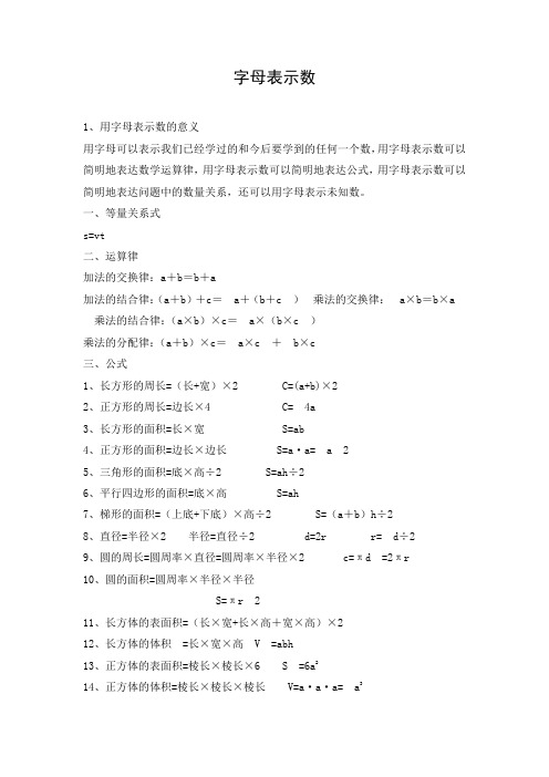 文档：用字母表示数--知识点