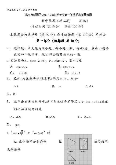 北京市朝阳区2018届高三上学期期末考试数学(理)试题含答案