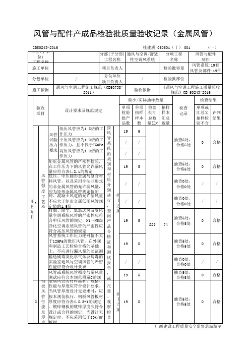 风管与配件产成品检验批质量验收记录(金属风管)