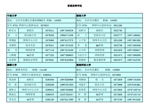 湖南省高校名单