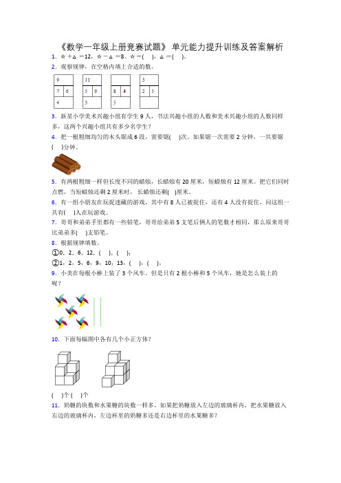 《数学一年级上册竞赛试题》 单元能力提升训练及答案解析